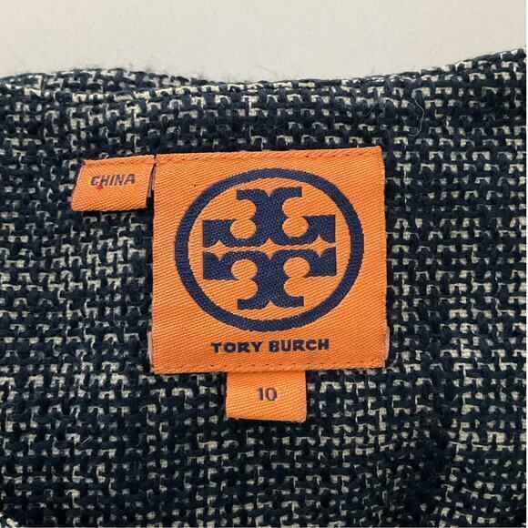 TORY BURCH Blue White Heathered Tweed Blazer Jacket Size 10‎ - Picture 11 of 11